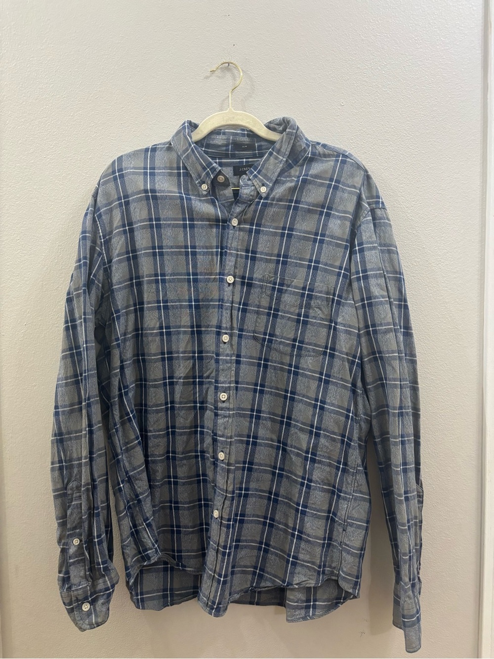 J. Crew Gray and Blue Plaid Button-Down Shirt